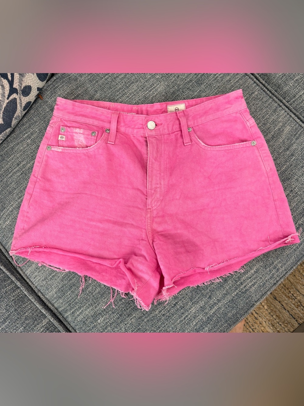 Ag Adriano Goldschmied Bright Pink Denim Cutoff Shorts
